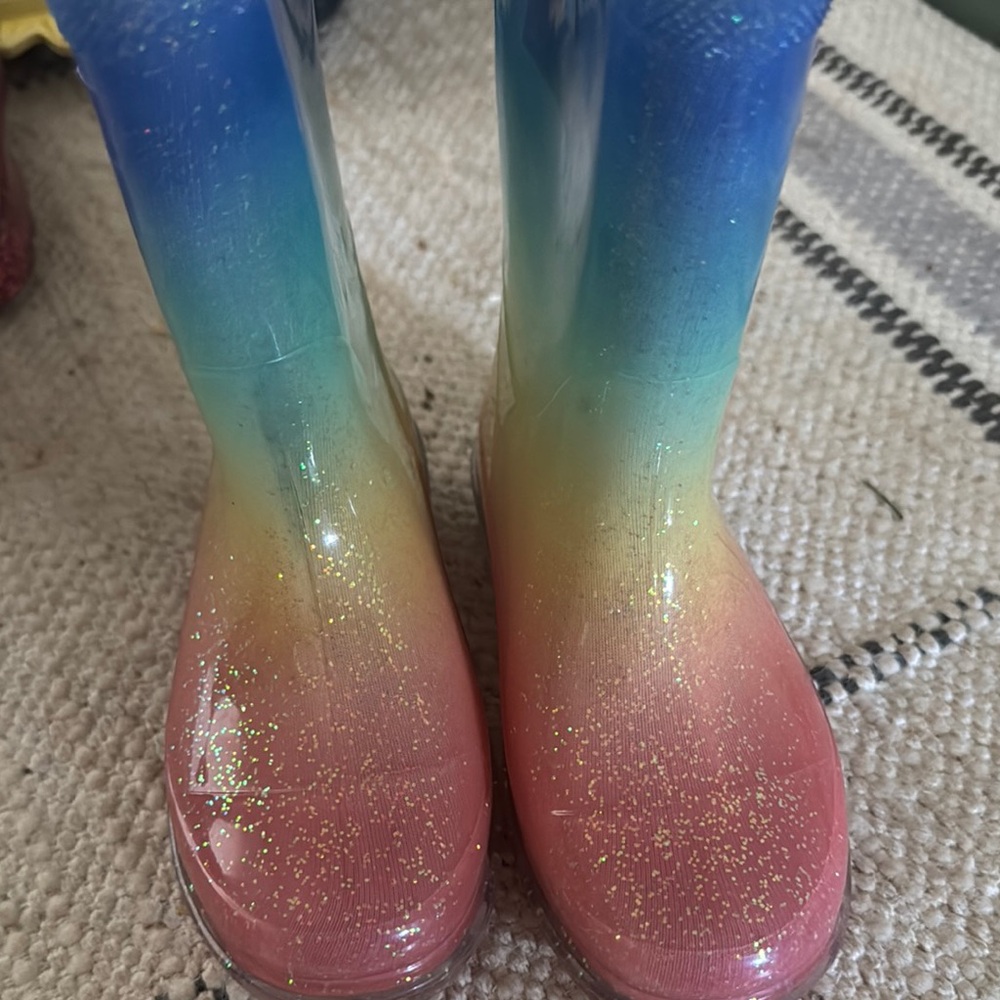 Pink and Yellow Rain & Snow Boots with Glitter Finish